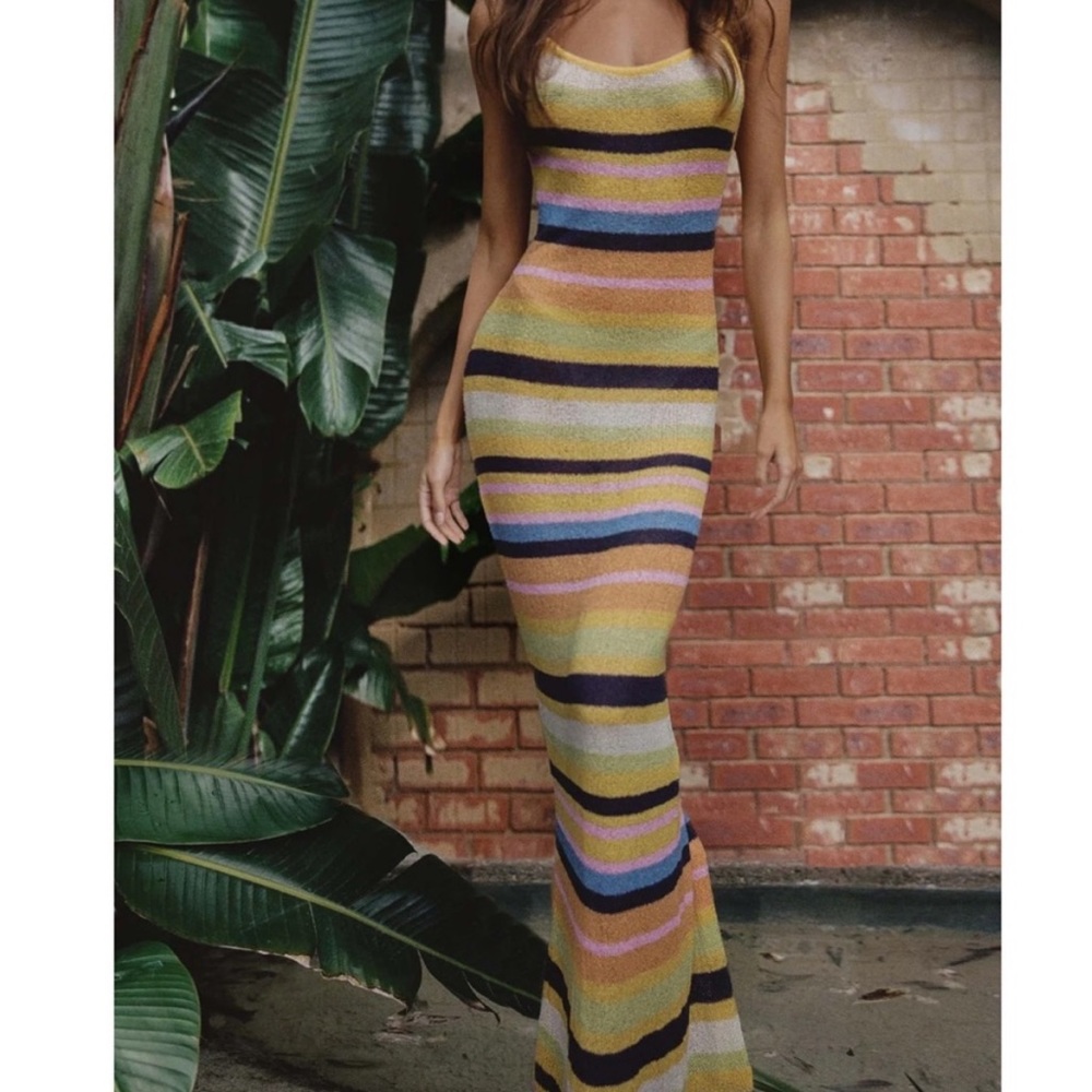 Tiger Mist Multi Colored Stripe Ardon Maxi Dress Knitted Long Spaghetti Strap